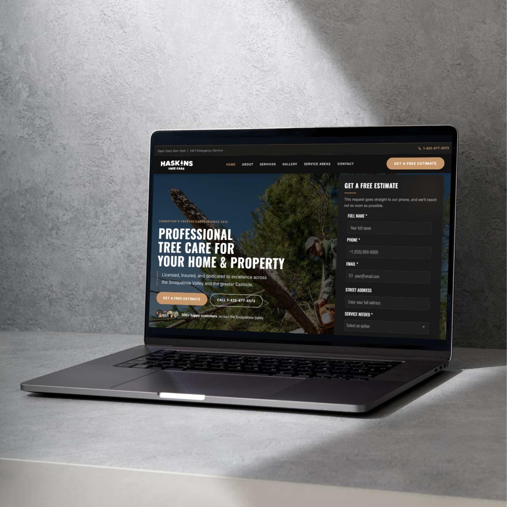 Haskins Tree Care website mockup designed by Built Marketing