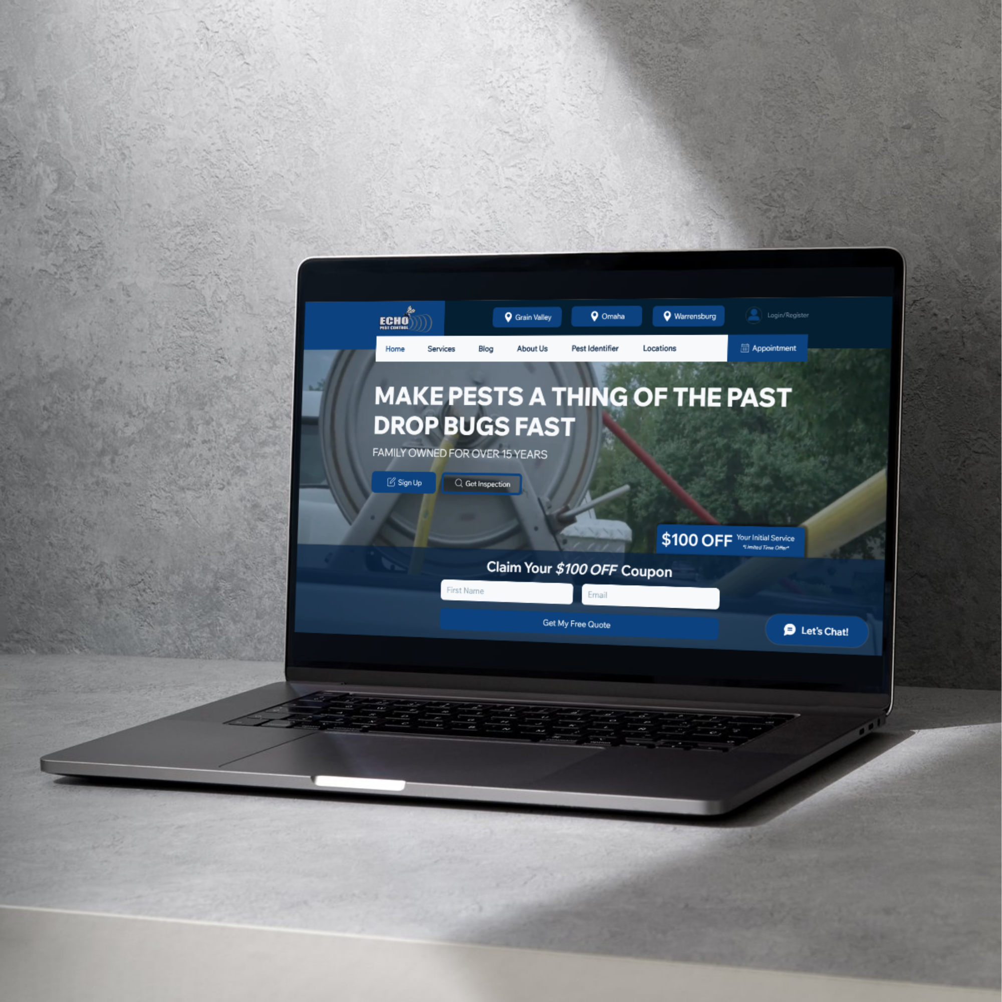 Echo Pest Control website mockup designed by Built Marketing