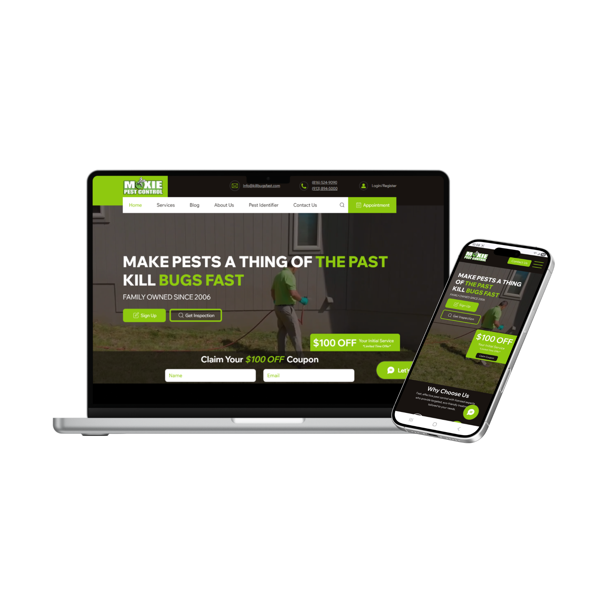 Kill Bugs Fast website mockup designed by Built Marketing