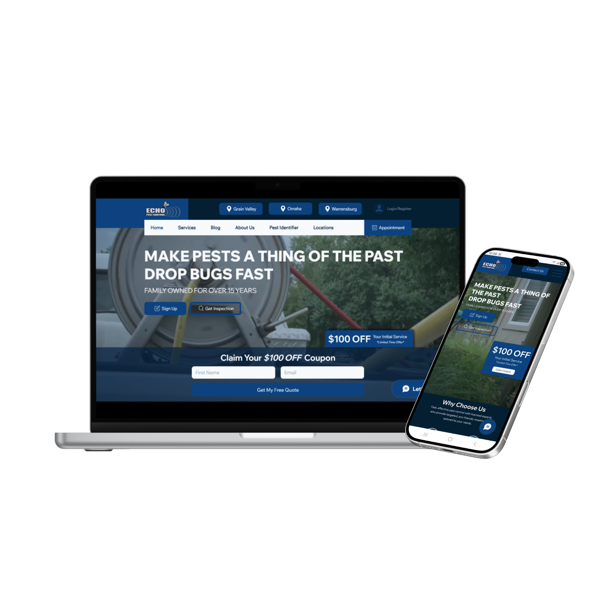 Drop Bugs Fast website mockup designed by Built Marketing