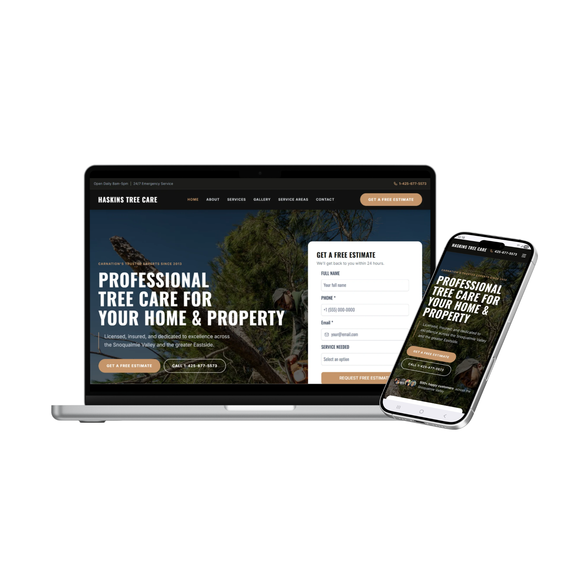Haskins Tree Care website mockup designed by Built Marketing